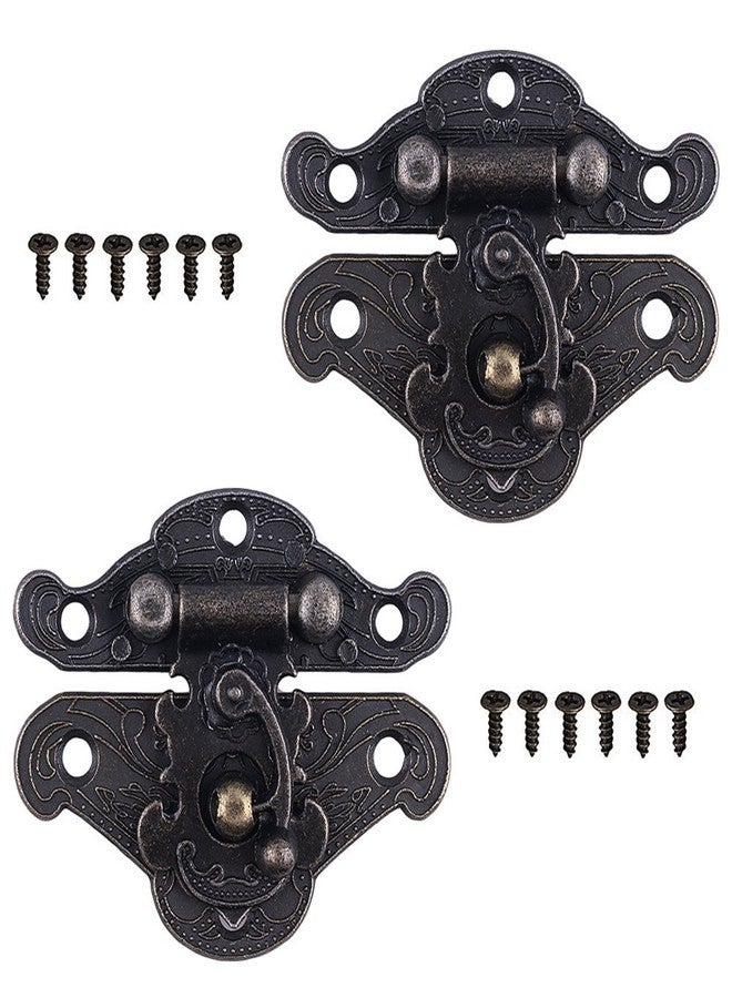 GTHER 2 Set 48x35mm Antique Bronze Vintage Latch Hasp, Zinc Alloy Material with Screws for Wooden Box Case Drawer Cabinet - Image 1