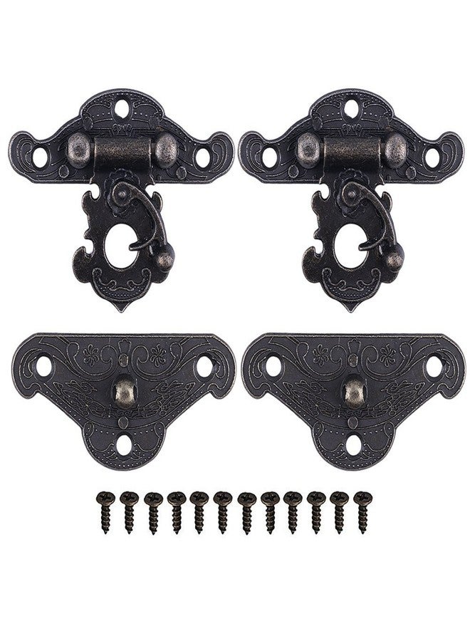 GTHER 2 Set 48x35mm Antique Bronze Vintage Latch Hasp, Zinc Alloy Material with Screws for Wooden Box Case Drawer Cabinet - Image 2