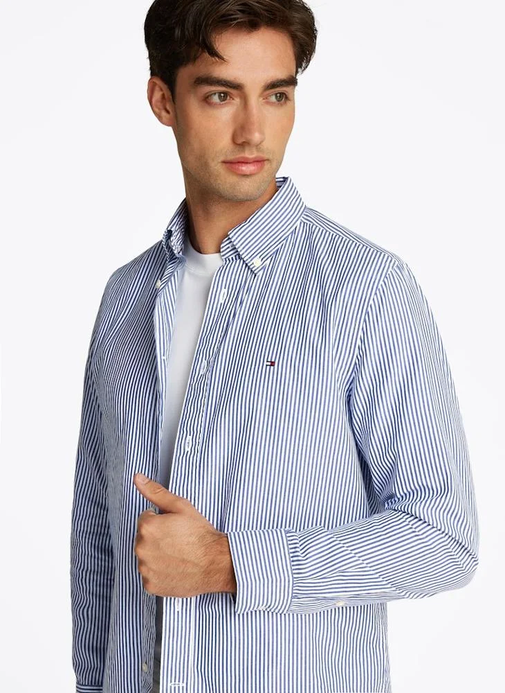 TOMMY HILFIGER Regular Fit Flex Cotton Classic Poplin Stripe Shirt
