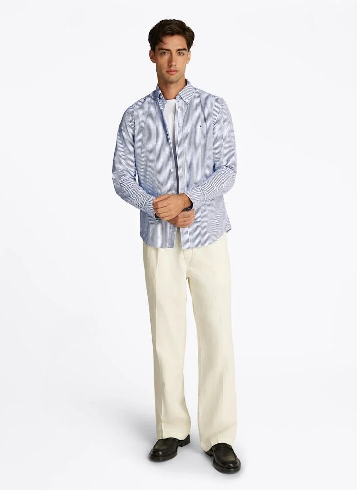 TOMMY HILFIGER Regular Fit Flex Cotton Classic Poplin Stripe Shirt