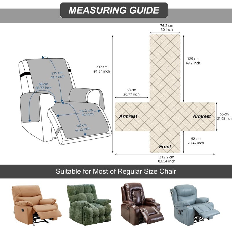 YUEANG 100% Waterproof Recliner Chair Cover, Recliner Chair Covers for Reclining Chair, Non-Slip Fabric Recliner Couch Cover for Living Room, for Pets Kids Protector, Washable (Beige, 30") - Image 2