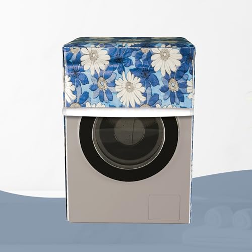 Kuber Industries Polyvinyl Chloride(PVC) Washing Machine Cover,Front Load Washer Covers,Zipper,Ideal For 6 Kg,6.5 Kg,7 Kg & 7.5 Kg,Waterproof & Dust-Proof Machine Cover,White Sunflower,Blue - Image 2