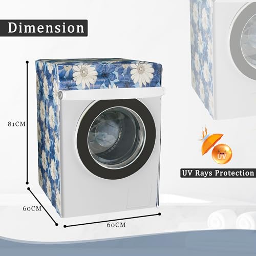 Kuber Industries Polyvinyl Chloride(PVC) Washing Machine Cover,Front Load Washer Covers,Zipper,Ideal For 6 Kg,6.5 Kg,7 Kg & 7.5 Kg,Waterproof & Dust-Proof Machine Cover,White Sunflower,Blue - Image 3