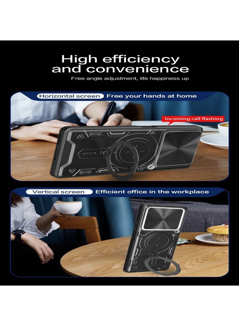 for Infinix Note 40X 5G Case, Slide Camera Lens Cover, Magnetic Ring Holder Kickstand Protective Phone Case for Infinix Note 40X 5G, Black  - Image 4
