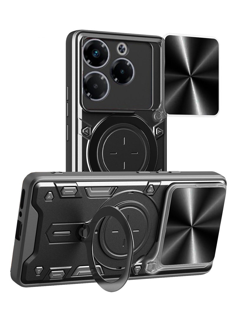 for Infinix Note 40X 5G Case, Slide Camera Lens Cover, Magnetic Ring Holder Kickstand Protective Phone Case for Infinix Note 40X 5G, Black  - Image 1
