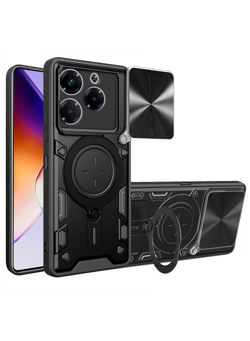 for Infinix Note 40X 5G Case, Slide Camera Lens Cover, Magnetic Ring Holder Kickstand Protective Phone Case for Infinix Note 40X 5G, Black