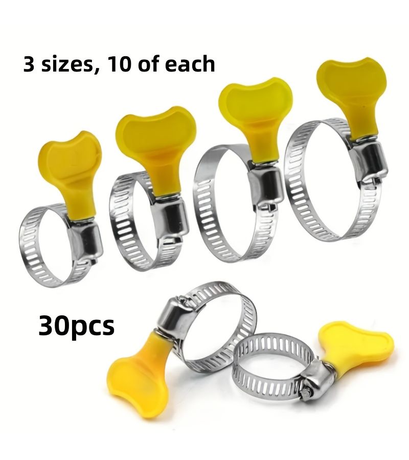 30 Stainless Steel Hose Clamps 3 Sizes 10 Each Pipe Fixing Tool - Image 1