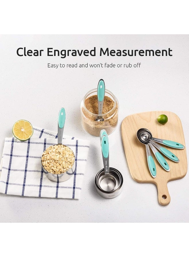 U-Taste Measuring Cups : 18/8 Stainless Steel Measuring Cups and Spoons Set of 10 Piece, Upgraded Thickness Handle(Aqua Sky)  - Image 4