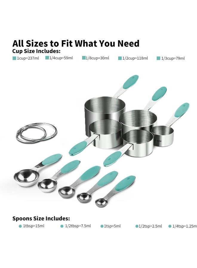 U-Taste Measuring Cups : 18/8 Stainless Steel Measuring Cups and Spoons Set of 10 Piece, Upgraded Thickness Handle(Aqua Sky)  - Image 2