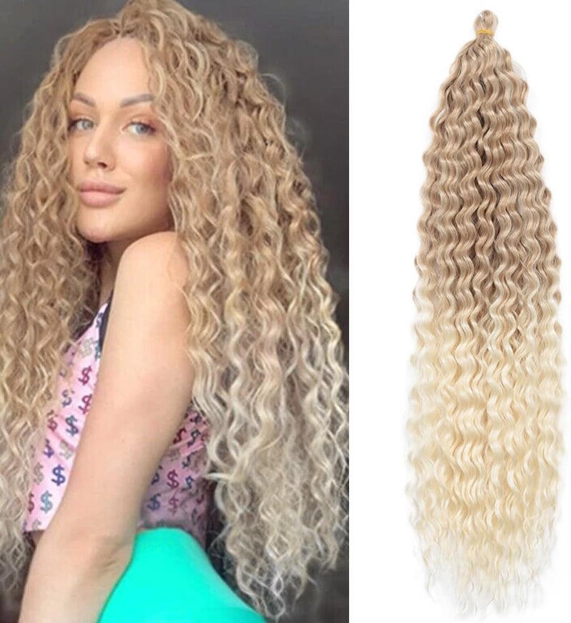 DSOAR Deep Twist Crochet Hair Hair Bundles Water Wave Synthetic Hair Extension Curly Braiding Ombre Curl Braiding Hairpiece, 26 Inch 3 Packs - Image 1