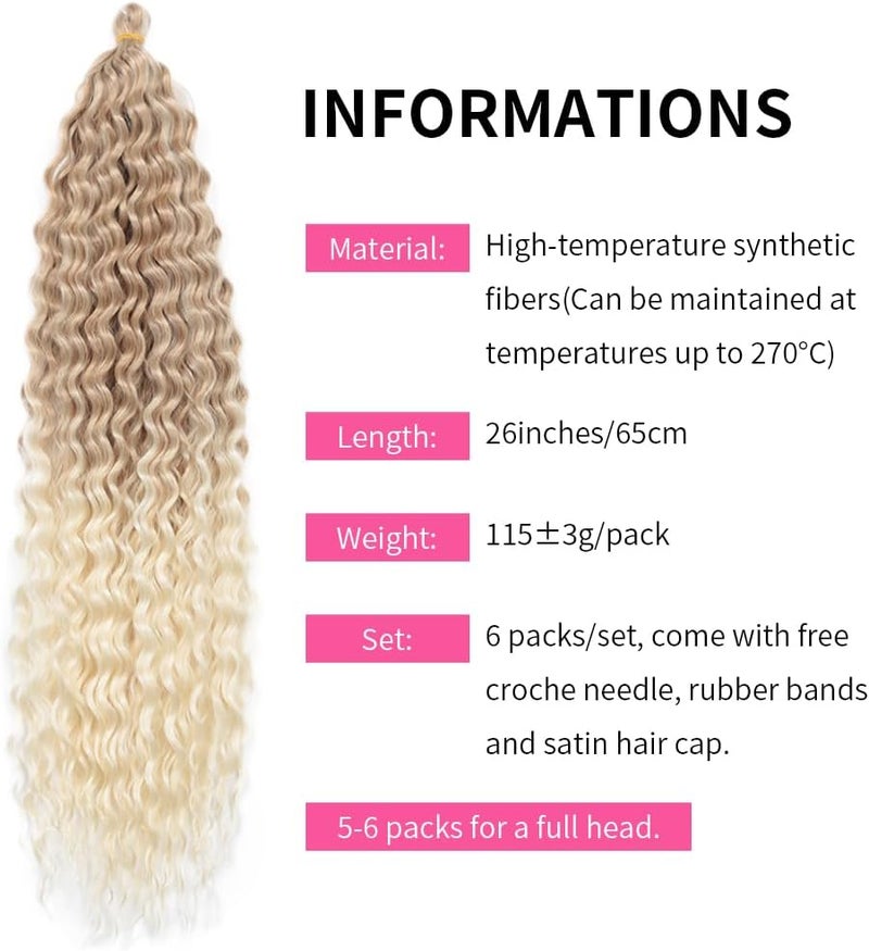DSOAR Deep Twist Crochet Hair Hair Bundles Water Wave Synthetic Hair Extension Curly Braiding Ombre Curl Braiding Hairpiece, 26 Inch 3 Packs - Image 5