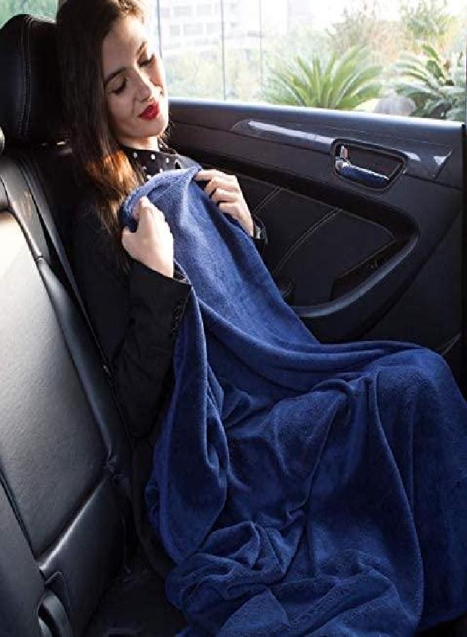 BlueHills BlueHills Premium Soft Long Travel Blanket Pillow for Tall Airplane Flight Blanket Throw in Soft Bag case with Hand Luggage Belt & Backpack Clip Compact Pack Large Blanket Navy Blue T051 - Image 3
