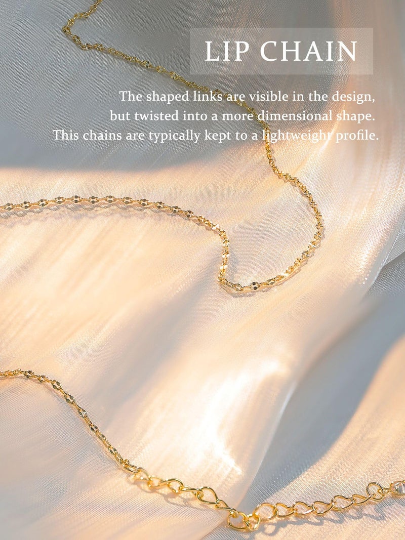Krfy Gold Chain Necklace for Women Trendy - 925 Sterling Silver Clasp Dainty Choker Necklace 14K Gold Plated Thin Simple Lip Chain Necklace Non Tarnish Waterproof Minimalist Gold Jewelry for Women 18 inch - Image 2