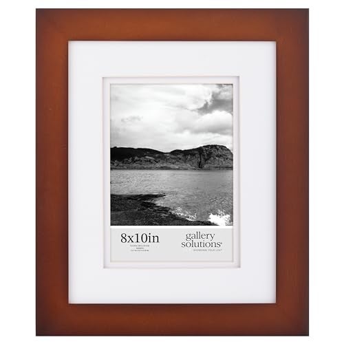 Gallery Solutions - 8"x10" Flat Walnut Frame - Rectangular Tabletop or Wall Mount - For 5"x7" Pictures - Premium Walnut Wood with Double White Mat - Versatile-Elegant For Home or Office Décor - Traditional Photo Frame - Image 1