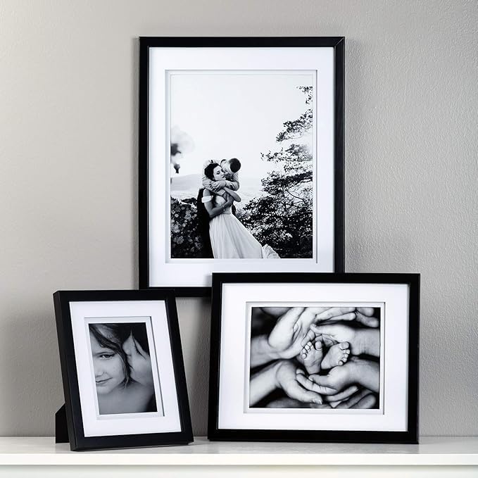 Gallery Solutions - 8"x10" Flat Walnut Frame - Rectangular Tabletop or Wall Mount - For 5"x7" Pictures - Premium Walnut Wood with Double White Mat - Versatile-Elegant For Home or Office Décor - Traditional Photo Frame - Image 2