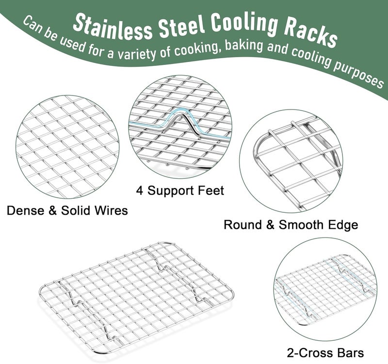 Homikit Toaster Oven Pan with Rack Set (2 Small Baking Sheets+2 Grill Racks), 9 x 7 Inch Stainless Steel Small Cookie Sheets Bacon Tray with Grid Cooling Racks for Baking Roasting Grilling, Dishwasher Safe - Image 4