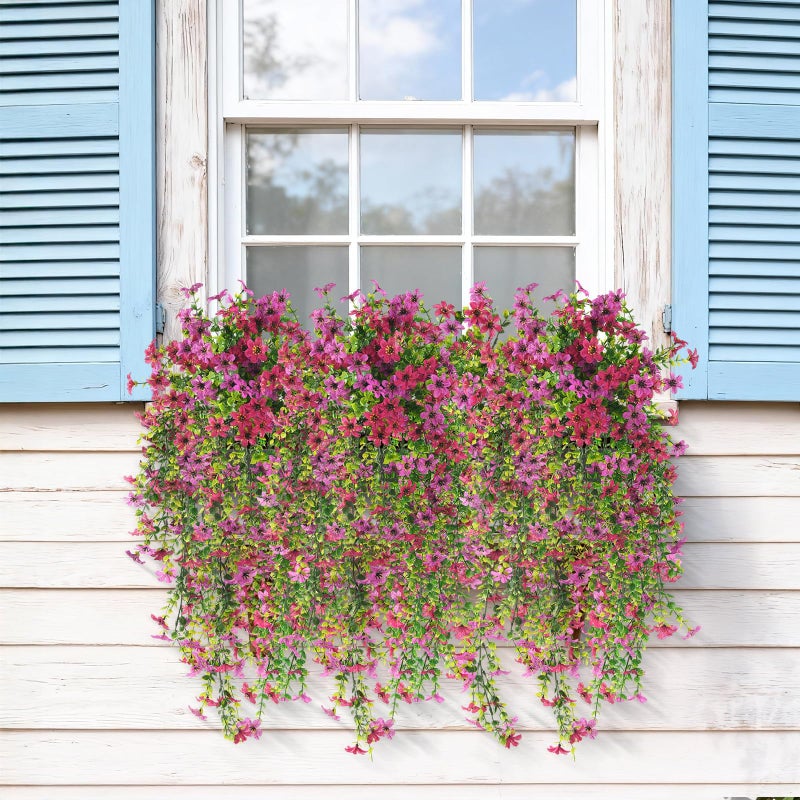 ZFProcess Artificial Hanging Flowers for Outdoors, 2 Pcs Fake Hanging Plant Spring Summer Decor, UV Resistant No Fade Realistic Faux Flower for Front Door Porch Planter Patio Garden Yard(Light Purple Red) - Image 3