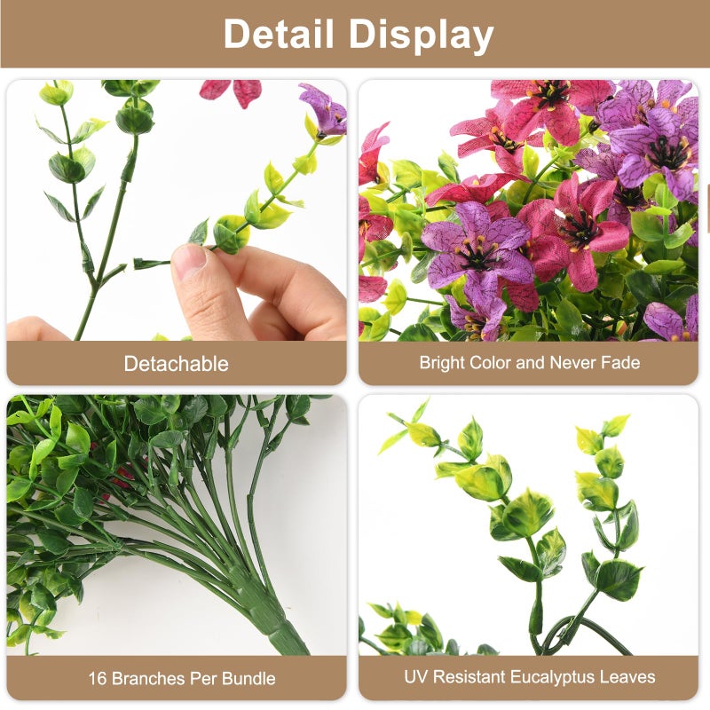ZFProcess Artificial Hanging Flowers for Outdoors, 2 Pcs Fake Hanging Plant Spring Summer Decor, UV Resistant No Fade Realistic Faux Flower for Front Door Porch Planter Patio Garden Yard(Light Purple Red) - Image 5