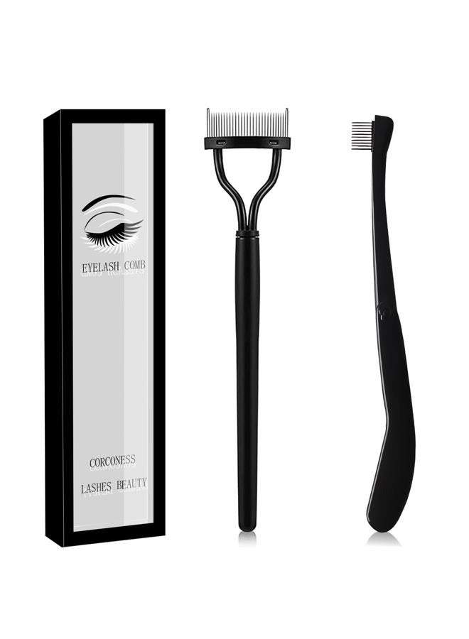 Corconess Eyelash Comb, 2PCS Eyelash Separator Tool Lash Comb Lash Separator With Cover For Girls Women Eye Makeup Brushes Separator Mascara Applicator Tools With Metal Teeth - Image 1