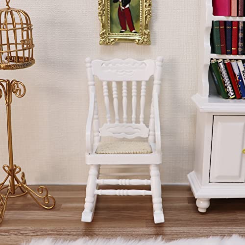 Cutemini Dollhouse Miniature Rocking Chair 112 Scale Wooden Furniture Accessories Tiny Mini House Home Outdoor Decoration Model Living Room Scene Christmas Craft Displays White - Image 5
