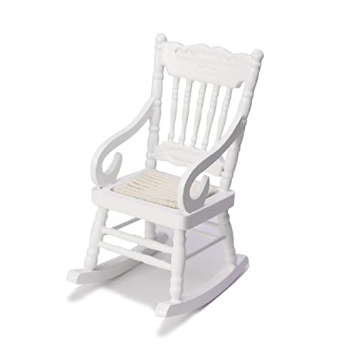 Cutemini Dollhouse Miniature Rocking Chair 112 Scale Wooden Furniture Accessories Tiny Mini House Home Outdoor Decoration Model Living Room Scene Christmas Craft Displays White - Image 1