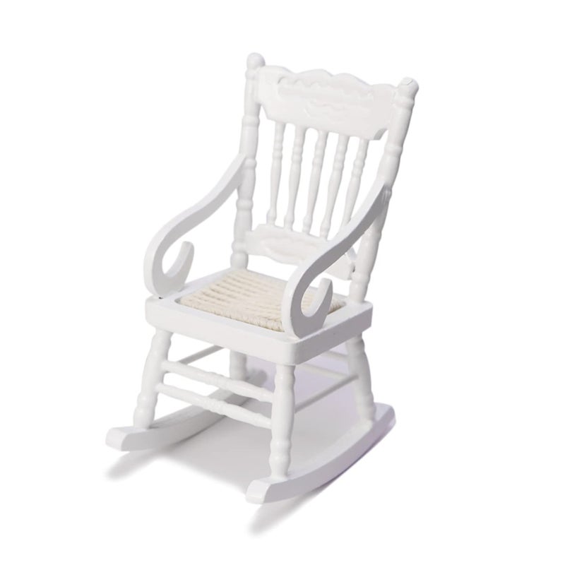 Cutemini Dollhouse Miniature Rocking Chair 112 Scale Wooden Furniture Accessories Tiny Mini House Home Outdoor Decoration Model Living Room Scene Christmas Craft Displays White - Image 3