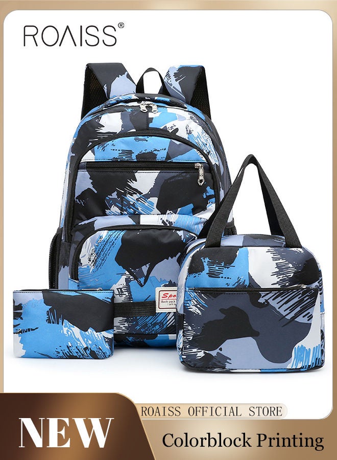 roaiss 3-Piece Large Capacity Backpack Suit Camouflage Color Matching with Lunch Box Pencil Case Campus School Bag/Middle School Student/College Students for Students Teens Girl School Bag Nylon Daypack - Image 1