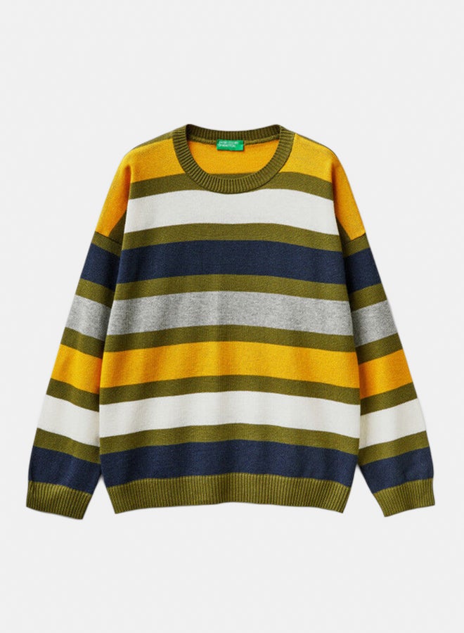 بينيتون سويتر أولاد مخطط من خليط صوف وقطن - Image 2