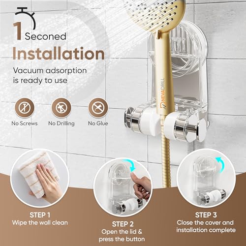NEVADRILL Shower Head Holder for Bathroom, Wall Mounted Hand Shower Holder, No Drill Vacuum Suction Shower Bracket, Adjustable Shower Head Stand, Transparent PET [ND-13822] - Image 3