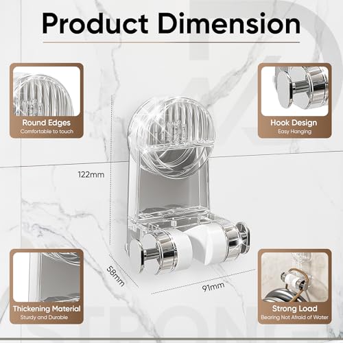 NEVADRILL Shower Head Holder for Bathroom, Wall Mounted Hand Shower Holder, No Drill Vacuum Suction Shower Bracket, Adjustable Shower Head Stand, Transparent PET [ND-13822] - Image 2