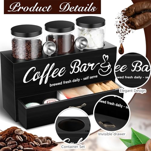 Skybooly 3 Pcs Coffee Canister Set with Shelf and Spoon Plastic Coffee Bean Storage Container with Lids Coffee Storage Box with Drawer Food Storage Jars for Coffee Bar Kitchen (Black) - Image 3