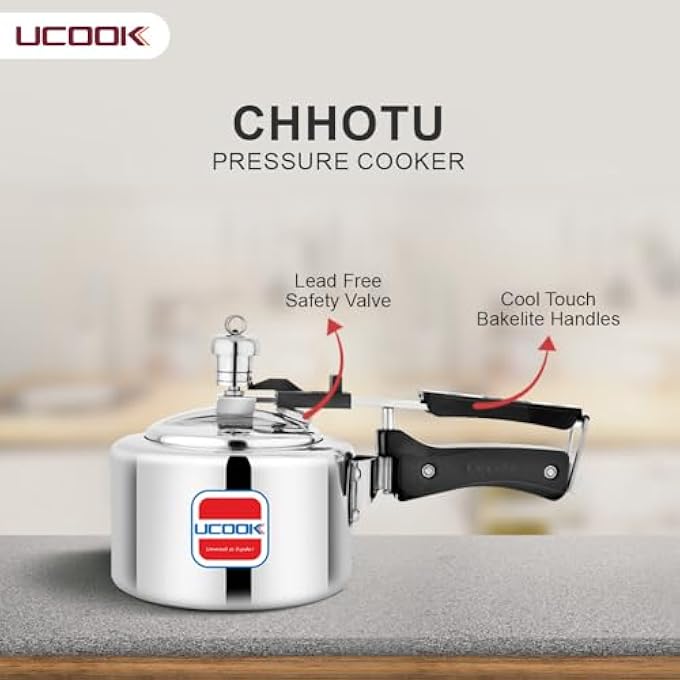 UCOOK Chhotu Premier Plus Aluminium Induction Base Inner Lid Pressure Cooker 1 Litre Silver - Image 4