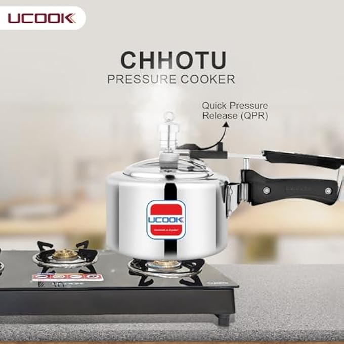 UCOOK Chhotu Premier Plus Aluminium Induction Base Inner Lid Pressure Cooker 1 Litre Silver - Image 3