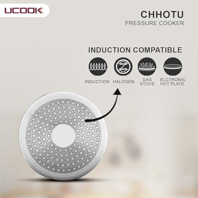 UCOOK Chhotu Premier Plus Aluminium Induction Base Inner Lid Pressure Cooker 1 Litre Silver - Image 5
