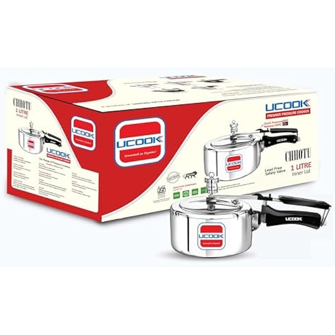 UCOOK Chhotu Premier Plus Aluminium Induction Base Inner Lid Pressure Cooker 1 Litre Silver - Image 1