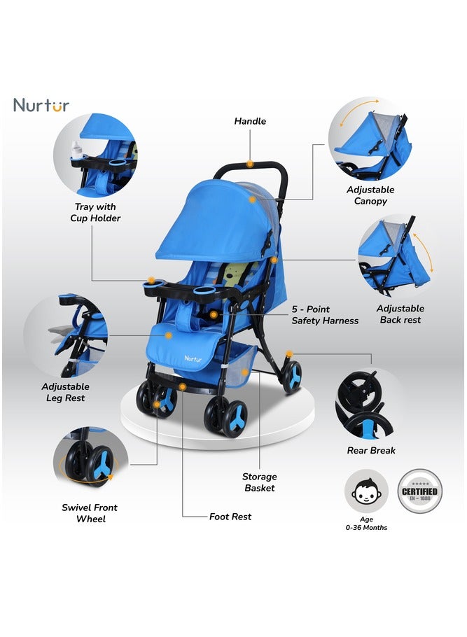Nurtur Ryder Lightweight Baby Stroller Storage Basket Detachable Food Tray 5 point harness Adjustable Canopy Reclining Seat and Leg rest 0 to 36 months Official Nurtur Product - Image 2
