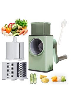 ELTRAZONE Manual Rotary Cheese Grater Shredder with Wider Hopper 3 Interchangeable Blades Round Mandolin Drum Slicer Julienne Grinder for Cheese, Vegetables  - Image 1