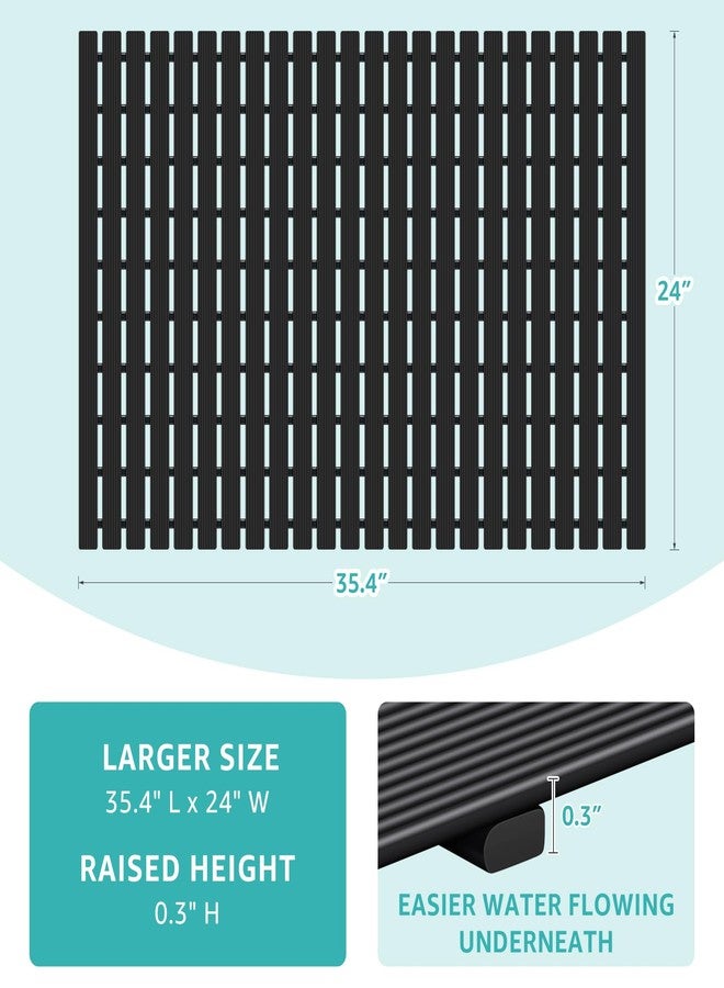 OTHWAY Large Shower Mat, 35.4 x 24 Inch No Suction Cup Shower Mat Non Slip, Quick Drain Non Slip Shower Mats for Inside Shower, Heavy Duty Curlable PVC Stand up Shower Floor Mat, Black - Image 2