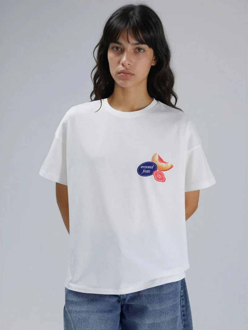 هيكاب تي شيرت بياقة دائرية مطبوع كبير الحجم