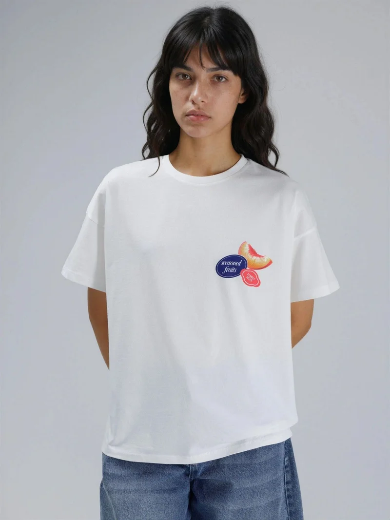 Hiccup Orange Oversized Printed Crew Neck T-Shirt for Women | Best Price UAE