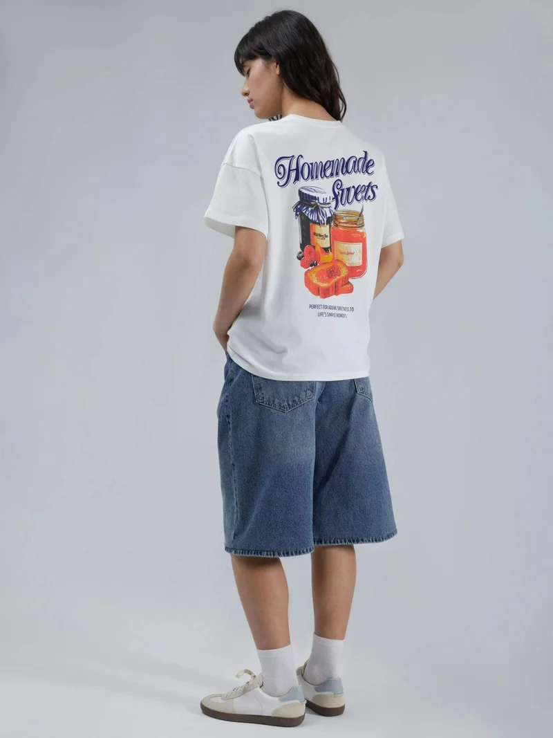 Hiccup Orange Oversized Printed Crew Neck T-Shirt for Women | Best Price UAE