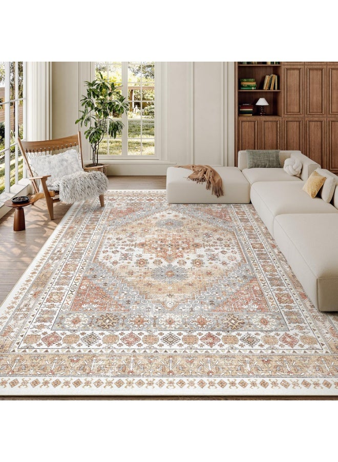ZERIFAM Non Slip Large Area Rug,160X230cm Washable Area Rugs for Living Room,Soft Boho Non Slip Home Decor Rug,Low Pile Lightweight Orange Carpet for Dining Room,Vintage Large Rugs for Home Office - Image 1
