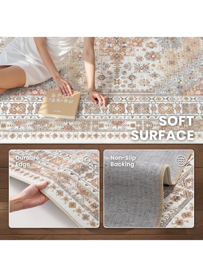 ZERIFAM Non Slip Large Area Rug,160X230cm Washable Area Rugs for Living Room,Soft Boho Non Slip Home Decor Rug,Low Pile Lightweight Orange Carpet for Dining Room,Vintage Large Rugs for Home Office - Image 3
