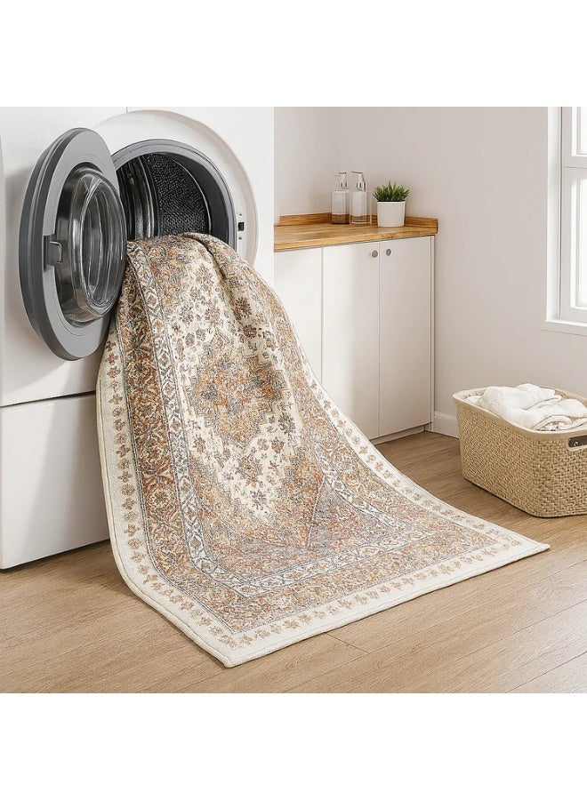 ZERIFAM Non Slip Large Area Rug,160X230cm Washable Area Rugs for Living Room,Soft Boho Non Slip Home Decor Rug,Low Pile Lightweight Orange Carpet for Dining Room,Vintage Large Rugs for Home Office - Image 4