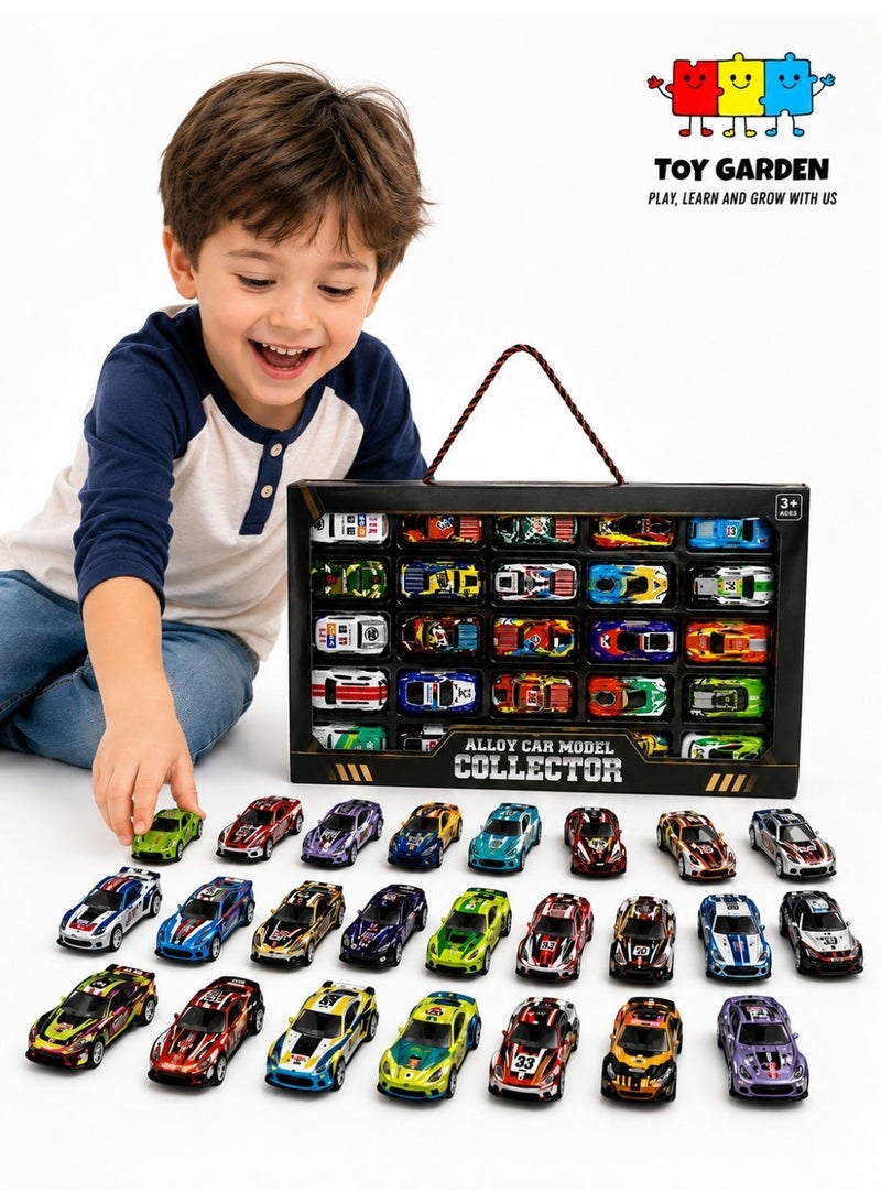 TOY GARDEN 25 PCS Alloy Toy Cars Set, Mini Diecast Vehicle Collection with Storage Box, Pull Back Racing Cars, Mixed Vehicle Toys for Kids Boys Girls Ages 3+, Educational Gift - Image 2