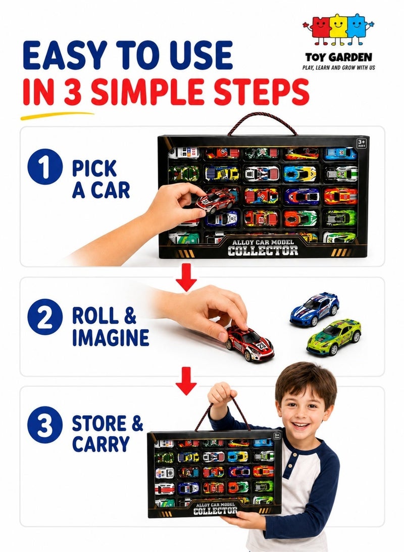 حديقة الألعاب مجموعة 25 سيارة ألعاب معدنية للأطفال، سيارات Diecast مصغرة متنوعة، سيارات سباق صغيرة للعب والتجميع، هدية تعليمية للأولاد والبنات من عمر 3 سنوات فأكثر - Image 5