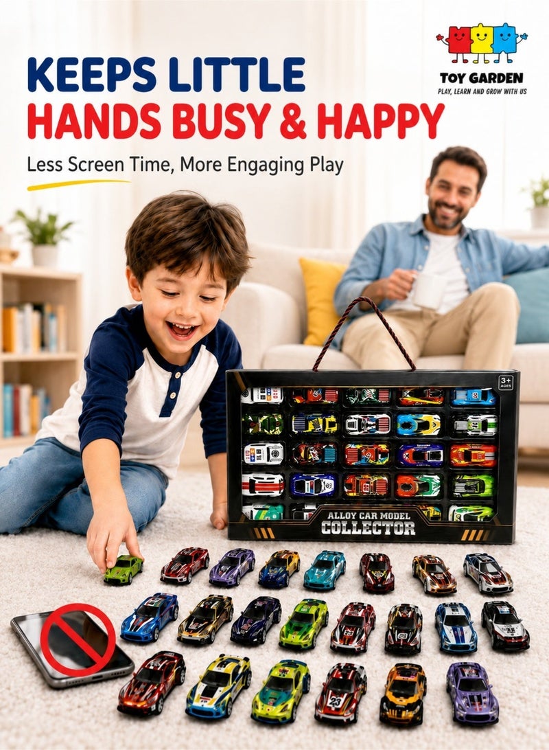 حديقة الألعاب مجموعة 25 سيارة ألعاب معدنية للأطفال، سيارات Diecast مصغرة متنوعة، سيارات سباق صغيرة للعب والتجميع، هدية تعليمية للأولاد والبنات من عمر 3 سنوات فأكثر - Image 2