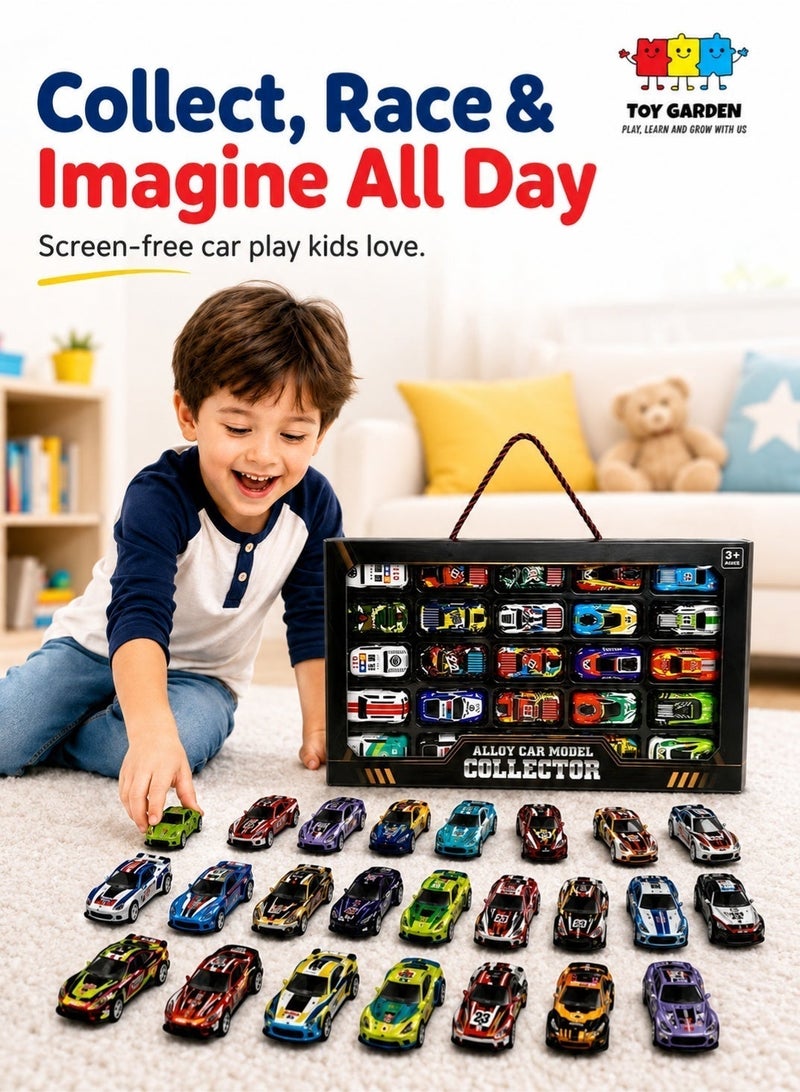 TOY GARDEN 25 PCS Alloy Toy Cars Set, Mini Diecast Vehicle Collection with Storage Box, Pull Back Racing Cars, Mixed Vehicle Toys for Kids Boys Girls Ages 3+, Educational Gift - Image 1