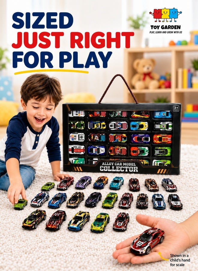 TOY GARDEN 25 PCS Alloy Toy Cars Set, Mini Diecast Vehicle Collection with Storage Box, Pull Back Racing Cars, Mixed Vehicle Toys for Kids Boys Girls Ages 3+, Educational Gift - Image 4