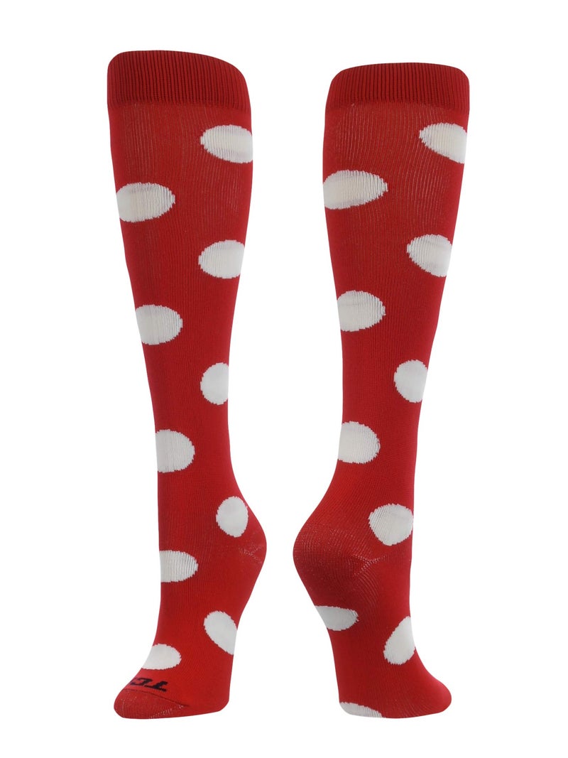 TCK Krazisox Polka Dot Over The Calf Socks (Scarlet/White, Small) - Scarlet/White,Small - Image 5